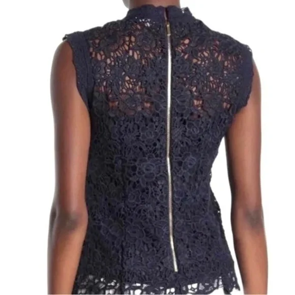 Nanette Nanette Lepore Womens Sleeveless Hi Neck Lace navy blue large NWT - Picture 6 of 9